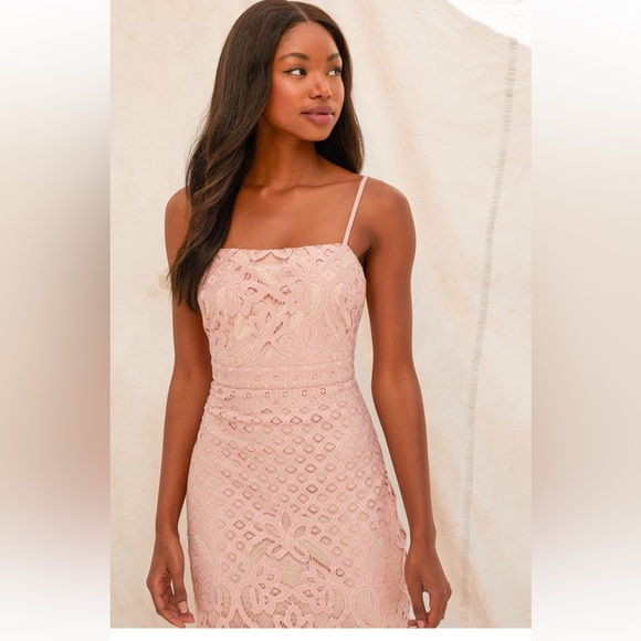 LULU’S | Unlimited Love Dusty Pink Lace Trumpet Midi Dress SIZE L - Picture 2 of 14